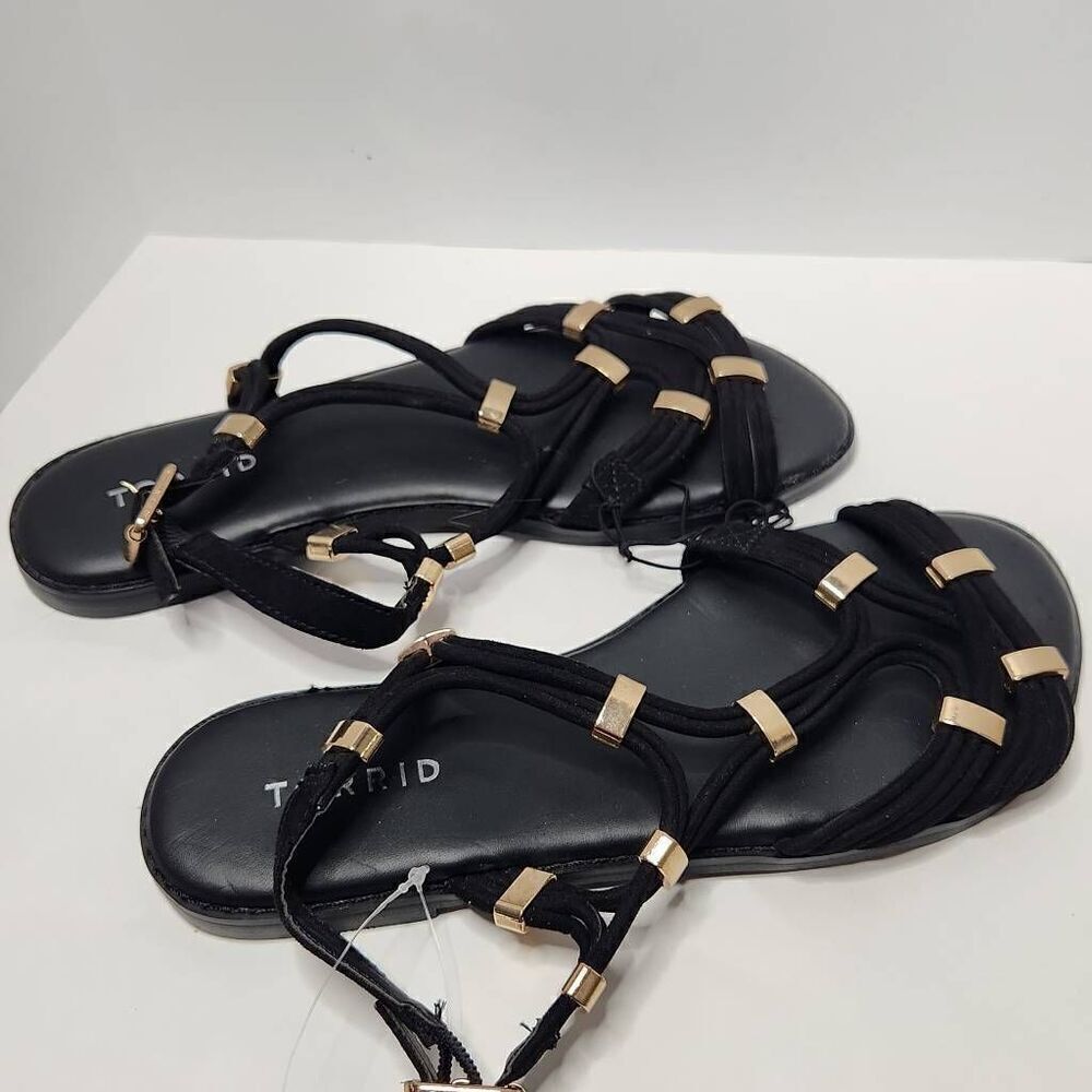 Torrid Womens Black Gold Hardware Gladiator Sandals Size 6.5 Wide Summer
